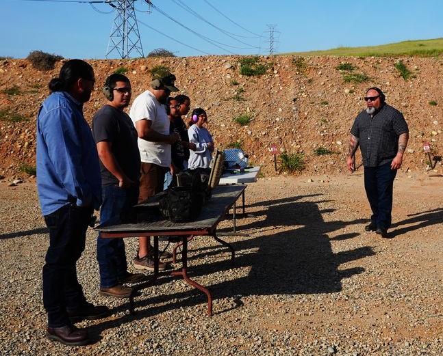 California concealed carry permit class live-fire training at outdoor shooting range with instructor Paco Villarreal from 559CCW
